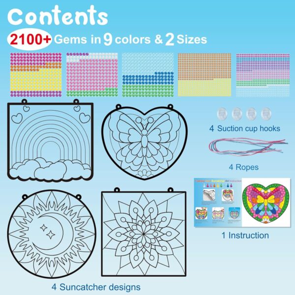 BANBBUR 4 Pcs Window Art Kits for Kids,Gem Arts for Kids Ages 8-12 4-8,Suncatcher Kits for Kids,Diamond Art and Crafts for Girls Boys Birthdays Christmas Gift - Image 4