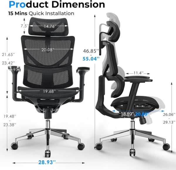 Ergonomic Office Chair - Big & Tall 6'6" Mesh Chair with Dynamic Lumbar Support, 4-in-1 Quick Adjust, 350lbs Capacity - BIFMA Certified Computer Chair for Home Office - Image 2