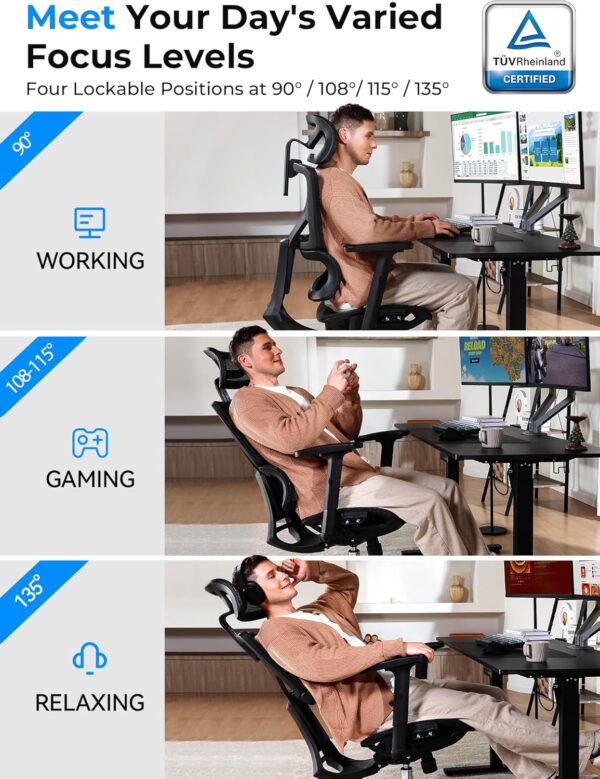 Ergonomic Office Chair - Big & Tall 6'6" Mesh Chair with Dynamic Lumbar Support, 4-in-1 Quick Adjust, 350lbs Capacity - BIFMA Certified Computer Chair for Home Office - Image 3