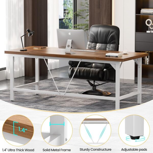 Unikito 70.8 Inch Extra Long Computer Desks, Heavy Duty Large Office Executive Desk, Sturdy 2 Person Desk, Premium Thick Study Writing Table Computer Table for Home Office Workstation, Rustic/White - Image 3