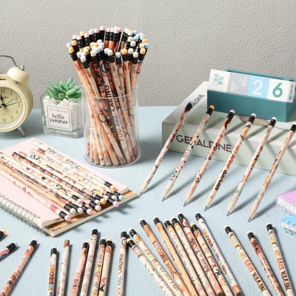 Gerrii 100 Pcs Inspirational Pencils Bulk Diversity Motivational Pencils with Eraser Retro Rainbow Back to School Stationery for Kids Affirmation Gifts Classroom Rewards First Day of School Supplies - Image 4