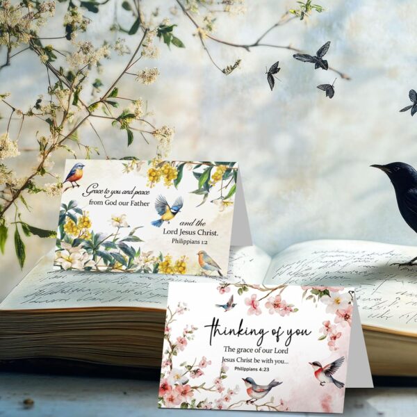 50 Pcs Religious Thinking of You Cards Bulk with Biblical Scripture Verses Blessing 10 Designs 4 x 6 Inch Christian Inspirational Thinking of You Greeting Card with Envelopes(Flower Bird) - Image 4
