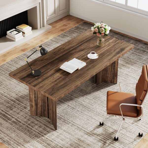 Tribesigns 63-inch Executive Desk, Vintage Office Computer Desk with Large Tabletop, Farmhouse Wood Writing Conference Table Workstation for Home Office, Study, Dark Brown - Image 5