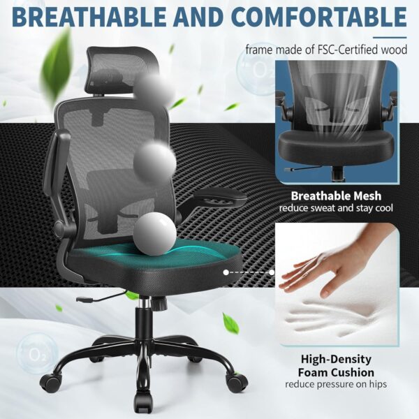 FelixKing Ergonomic Office Chair, Headrest Desk Chair with Adjustable Lumbar Support, Home Office Swivel Task Chair with High Back and Armrest, Adjustable Height Gaming Chair(Black) - Image 11