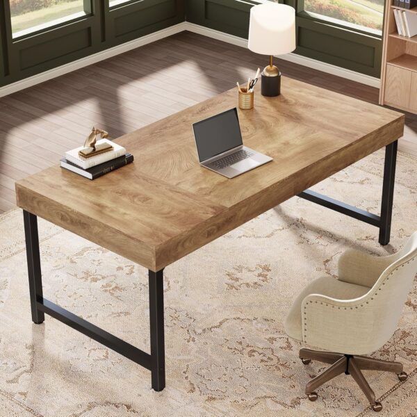 Tribesigns 55" Industrial Executive Desk for Home Office, Rustic Simple Computer Laptop Desk with Strong Metal Legs, Study Writing Table Business Workstation, Small Conference Table - Image 8