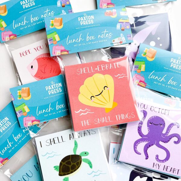 Lunch Box Notes for Kids, Sea Creatures Design, 3 x 3 inches, Set of 20