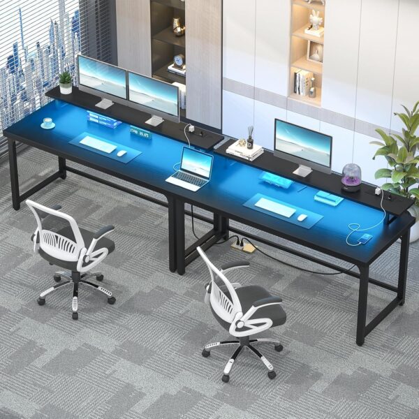 Unikito Black Computer Desk, Modern Wood Home Office Desk for PC Writing Work, Metal Wooden Executive Workstation Student Simple Desk, Computer Study Gaming Bedroom Table, 55 Inch - Image 3