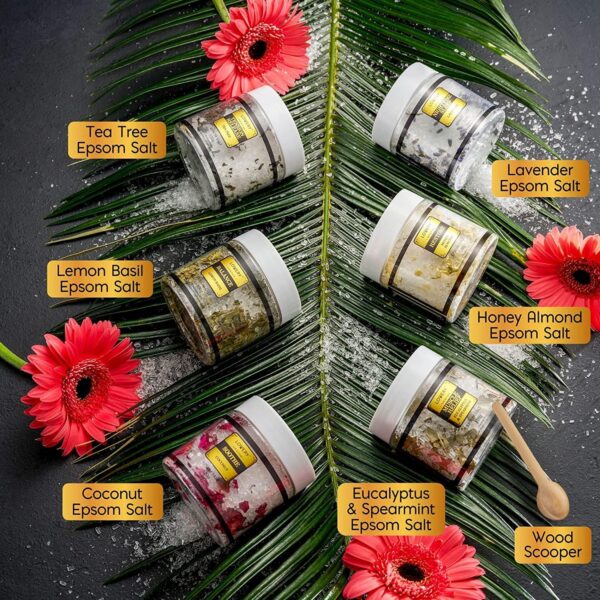 Gifts for Women Who Have Everything, Epsom Bath Salts Gift Basket Set, Relaxing Self Care Salt W/Essential Oil, Christmas Gifts for Mom, Lavender, Eucalyptus, Lemon, Coconut, Tea Tree, Honey Almond - Image 2