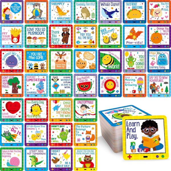 Gethelud 170 Motivational Cards for Kids, Cute Lunchbox Notes Inspirational Affirmations Words Funny Puns for Children, Boys and Girls, Perfect for Parties, Schools, Bake Sales, Picnics