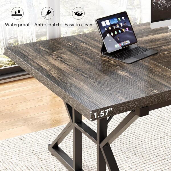LITTLE TREE 70.8-Inch Large Executive Desk, Extra Long Computer Office Desk Workstation, Modern Simple Style Laptop Table, Sturdy Wooden Writing Workstation for Home Black Oak - Image 6