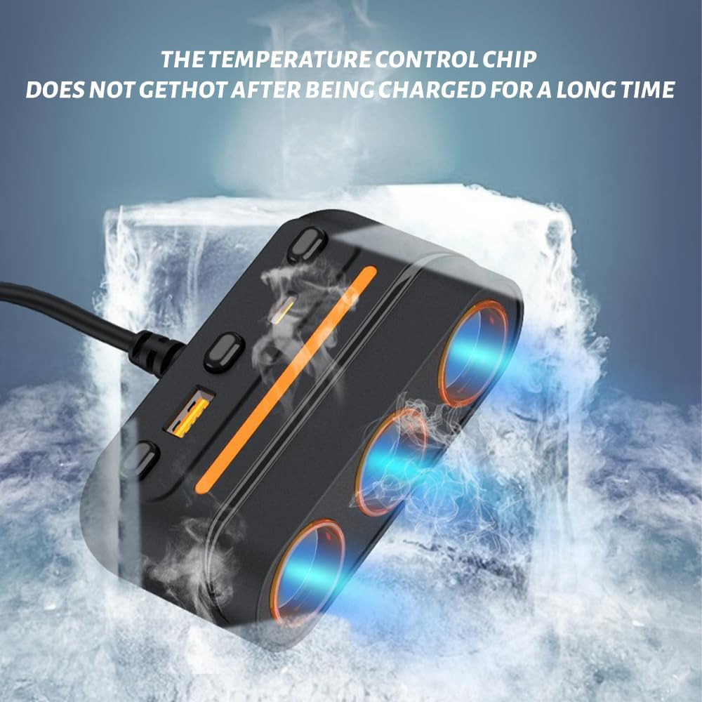 3 - in - 1 Cigarette Lighter Adapter with PD/QC Fast Charging, Independent Switches Car Charger, RGB LED Indicator Lights - Universal Cigarette Lighter USB Charger for Cars, SUVs - Image 2