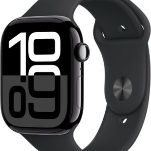 Apple Watch Series 10 [GPS 46mm case] Smartwatch with Jet Black Aluminum Case with Black Sport Band - M/L. Fitness Tracker, ECG App, Always-On Retina Display, Water Resistant
