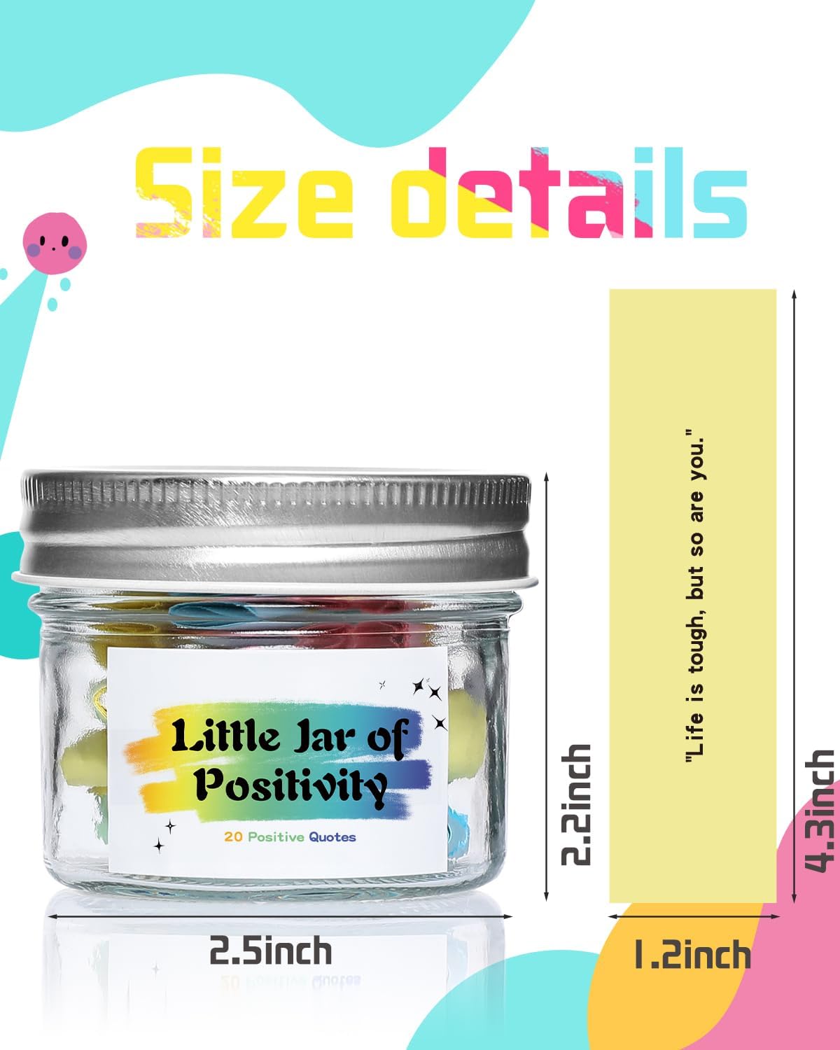 20 Positive Messages - Mini Jar of Positivity - Uplifting Affirmations, Self Care, Kindness, Joy, Motivational Messages Positive Jar Decorative Jar (Colorful-Positive) - Image 2