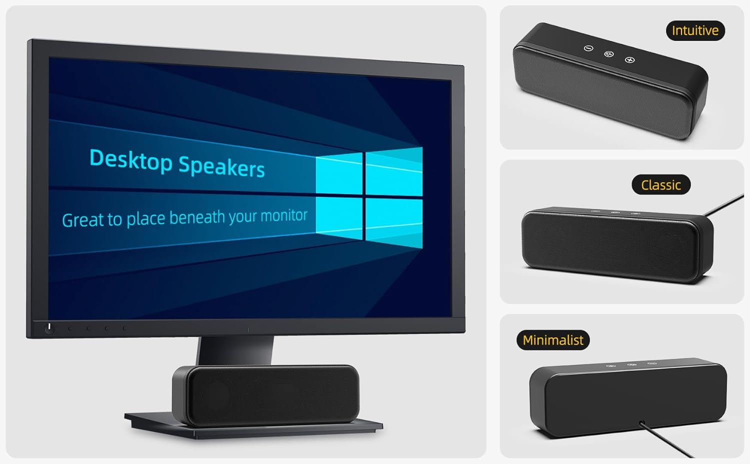 Computer Speakers for Desktop PC Laptop, Wired, USB Plug-in, External Speakers for Monitor, Small Computer Sound bar for PC, Loud Speaker with Deep Bass, Touch Control, Built-in USB-C to USB Adapter - Image 5