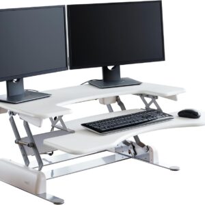 Vari Varidesk Pro Plus 36 Standing Desk Converter – 11 Height Settings + Spring Lift, 2 Tier Design, Keyboard Tray, Fits Desktops 36” Wide x 26.5" Deep – Delivers Fully Assembled (White)