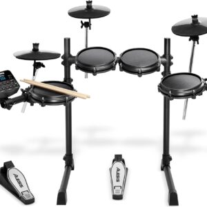 Alesis Turbo Mesh Kit – Electric Drum Set With 100+ Sounds, Quiet Mesh Drum Pads, Drum Sticks, Connection Cables, Drum Lessons