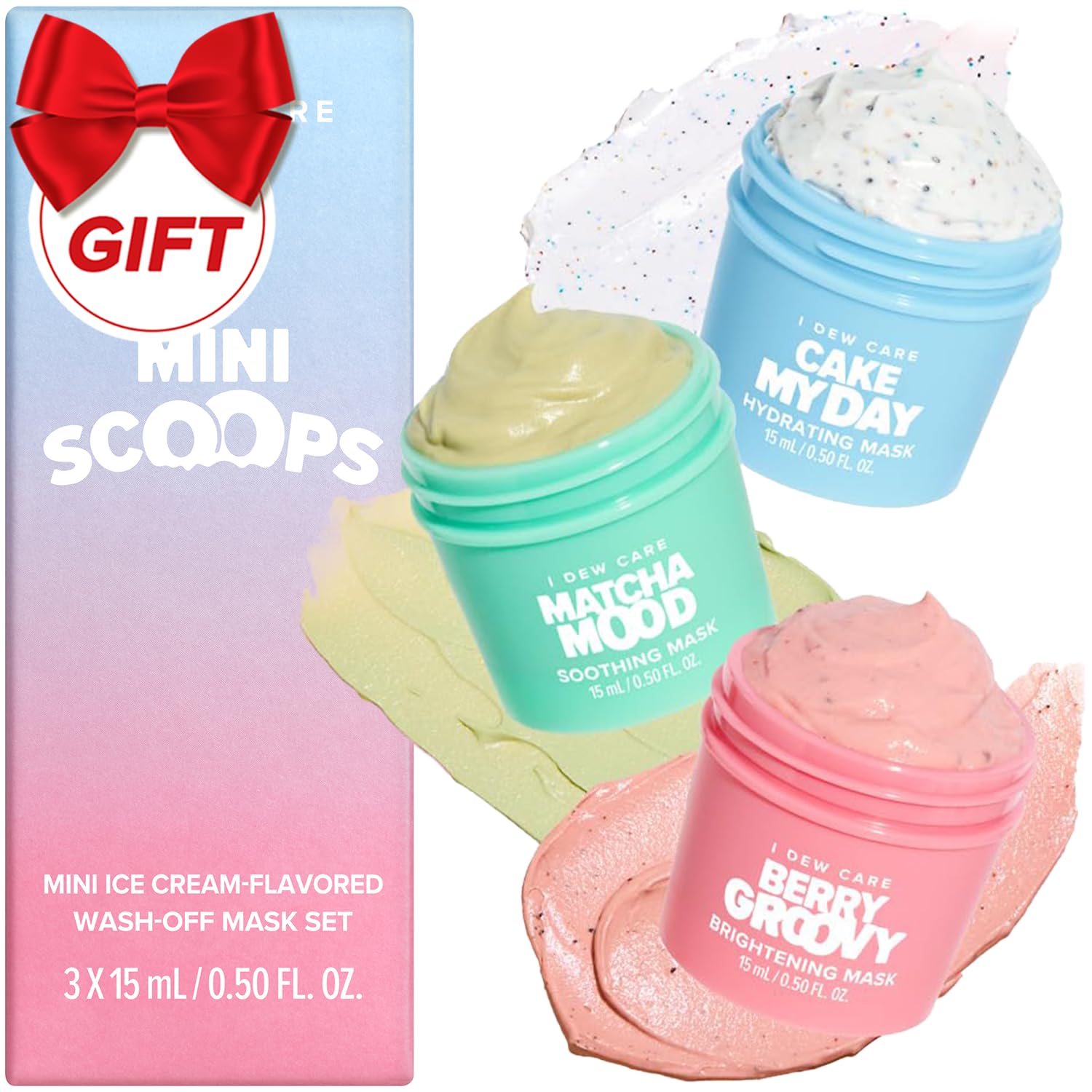 I DEW CARE Wash Off Face Mask Skincare Gift Set - Mini Scoops | Facial Masks, Matcha, Korean Skincare, Pore Cleansing Mask, Cruelty-Free, Travel Size, Mini Set, Stocking Stuffers, Teen Girl Gift Set