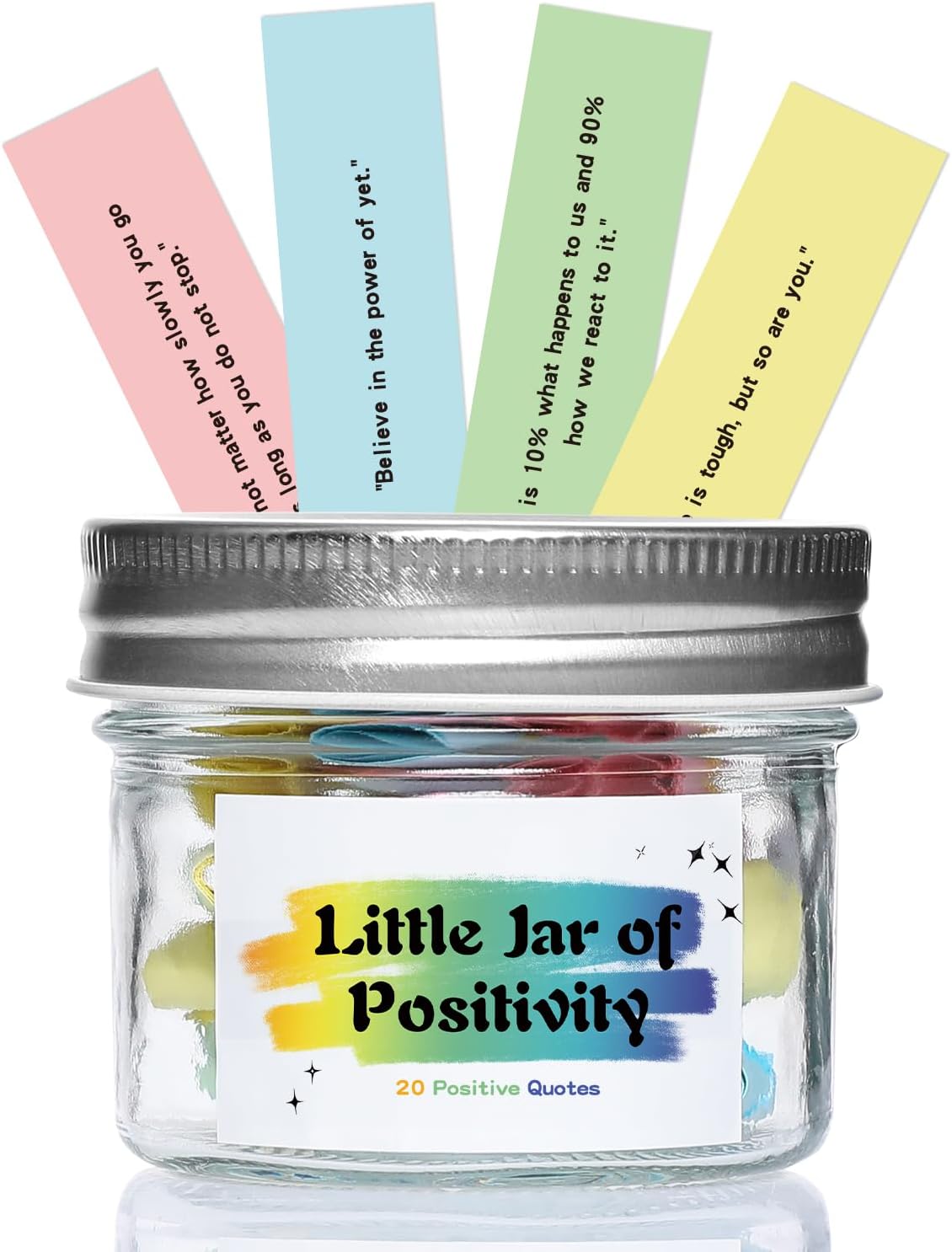 20 Positive Messages - Mini Jar of Positivity - Uplifting Affirmations, Self Care, Kindness, Joy, Motivational Messages Positive Jar Decorative Jar (Colorful-Positive)