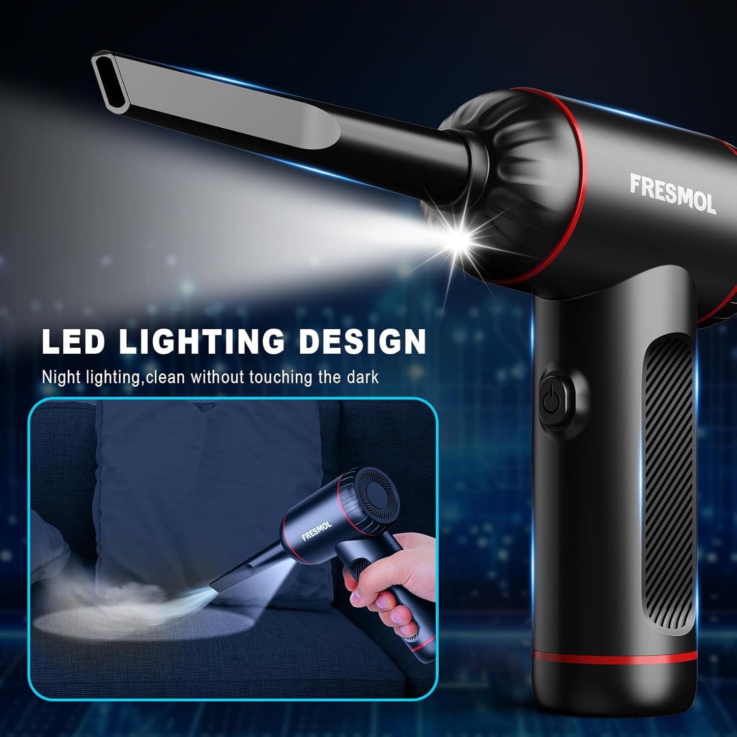 Compressed Air Duster,3 Gear Adjustable 100000RPM Electric Air Duster, Rechargeable Cordless Air Blower with LED Light for Computer Keyboard Electric Devices Cleaning. Replaces Compressed Air Cans - Image 4