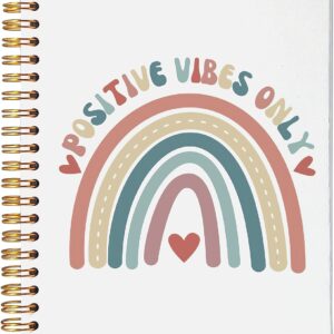 VNWEK Groovy Positive Vibes Only Boho Rainbow Spiral Notebook Journal 5.5 x 8.3 inches,Positivity Quote Lined Hardcover Spiral Notebook,Motivational Gifts for Women Girls