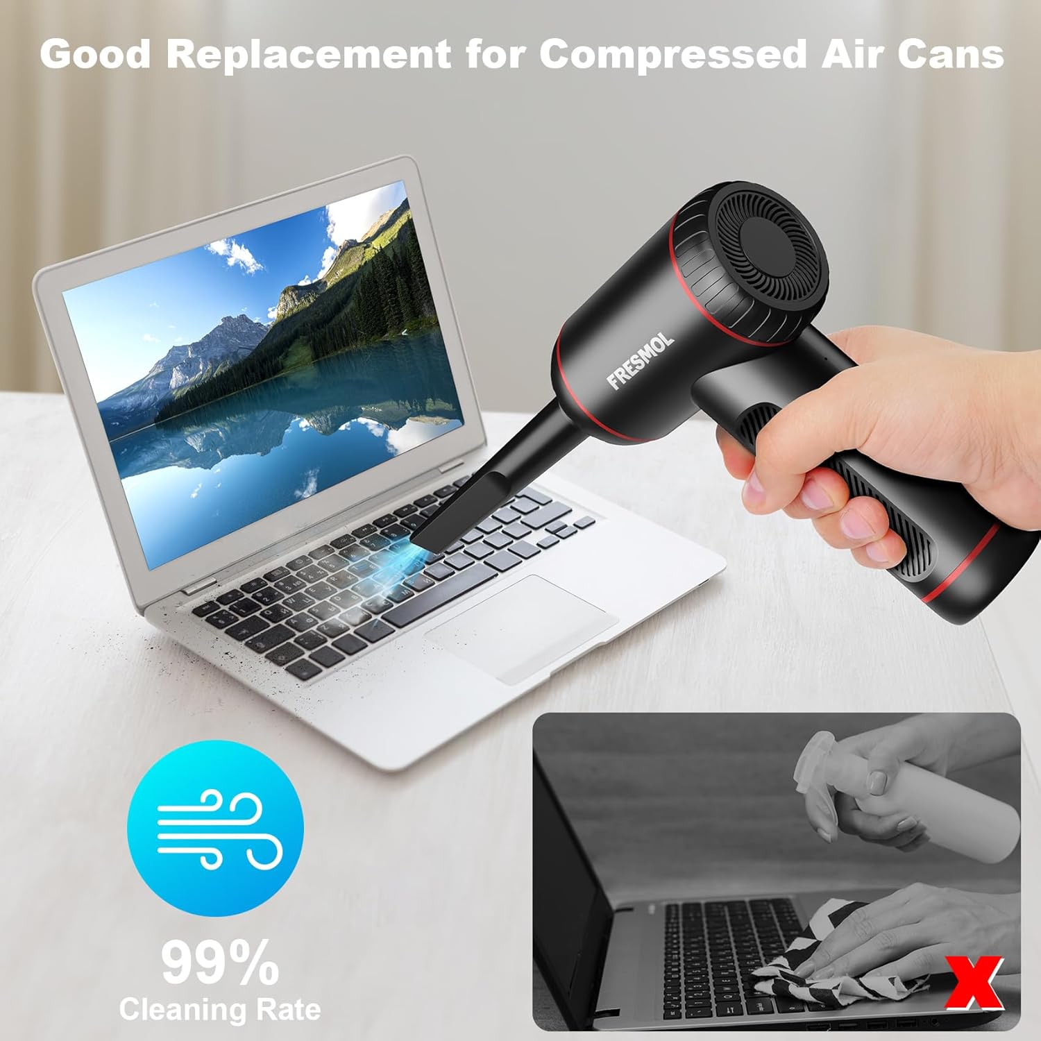 Compressed Air Duster,3 Gear Adjustable 100000RPM Electric Air Duster, Rechargeable Cordless Air Blower with LED Light for Computer Keyboard Electric Devices Cleaning. Replaces Compressed Air Cans - Image 5