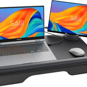 SAIJI Laptop Lap Desk - Fits Up to 17" Laptops, Lightweight Lap Tray Table Stand with Soft Leather Wrist Pad, External Monitor Holder, Lap Desk with Cushion for Home Office Working/Gaming On Couch