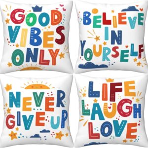 HOSTECCO Inspirational Quotes Throw Pillow Covers 18x18 inch Set of 4 Colorful Classroom Pillow Cases Positive Reading Motivational Gifts Decorative Cushion Covers for Classroom Bedroom Playroom