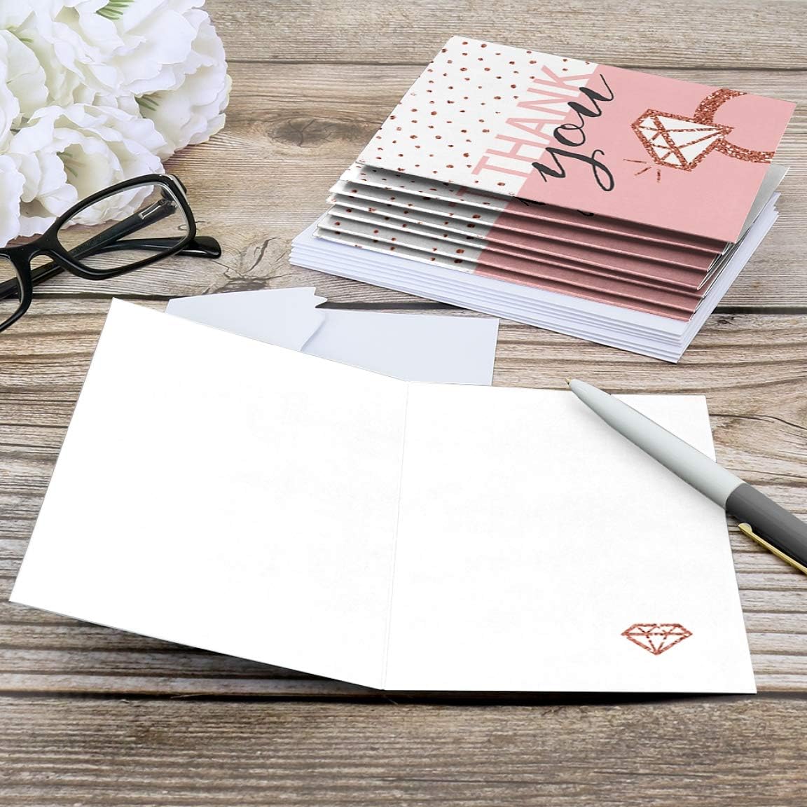 Big Dot of Happiness Bride Squad - Rose Gold Bridal Shower or Bachelorette Party Thank You Cards (8 count) - Image 4