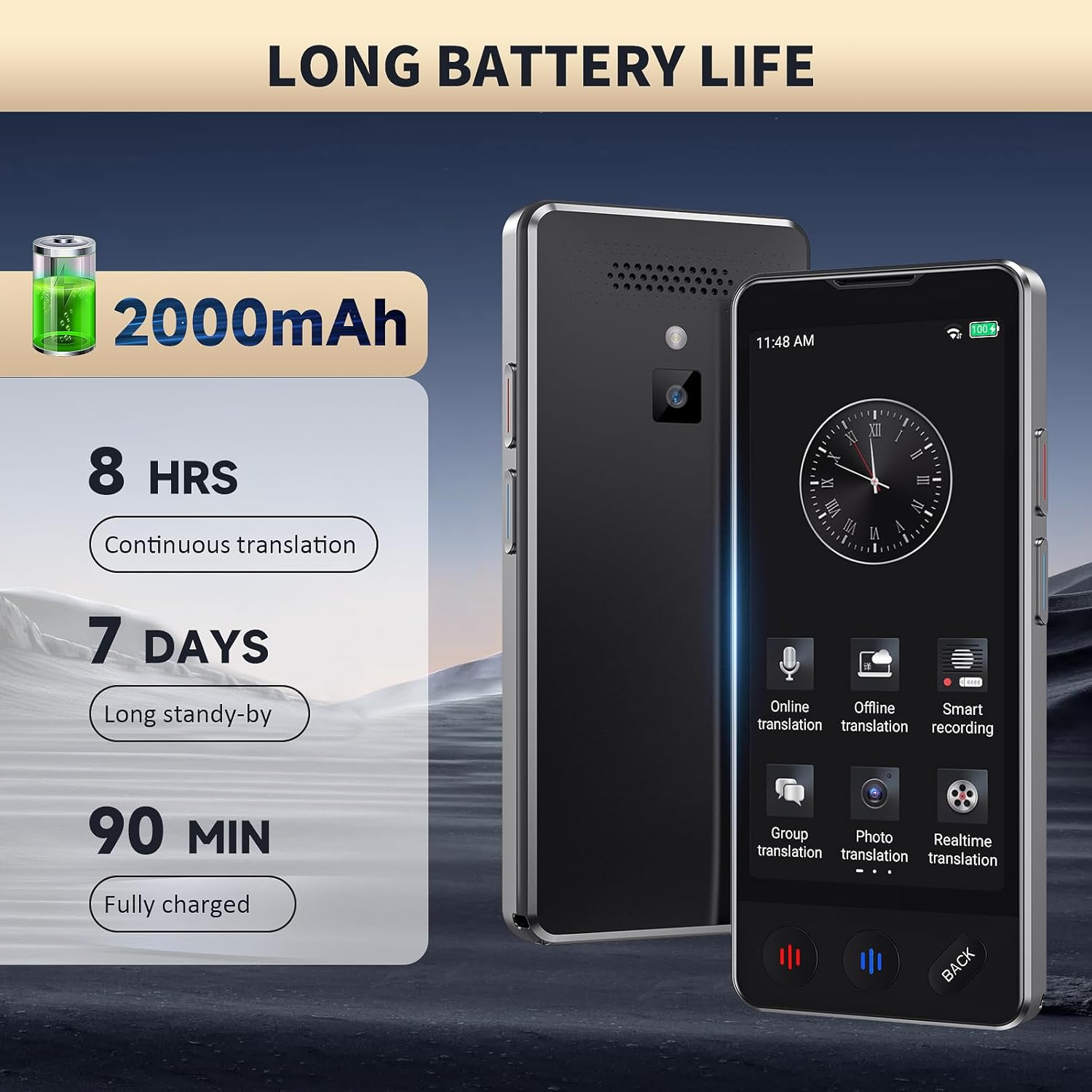 AI Language Translator Device, 2025 Upgraded Translator No WiFi Needed, Support ChatGPT, Voice Instant Two-Way 150 Language Translator, Offline/Recording/Photo Translation for Business Travel - Image 7