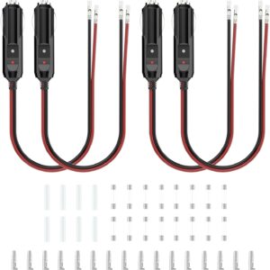 4 PCS 12V Cigarette Lighter Plug with 16 AWG Wire, Automotive Replacement Cigarette Lighter Male Plug Adapter with LED Light