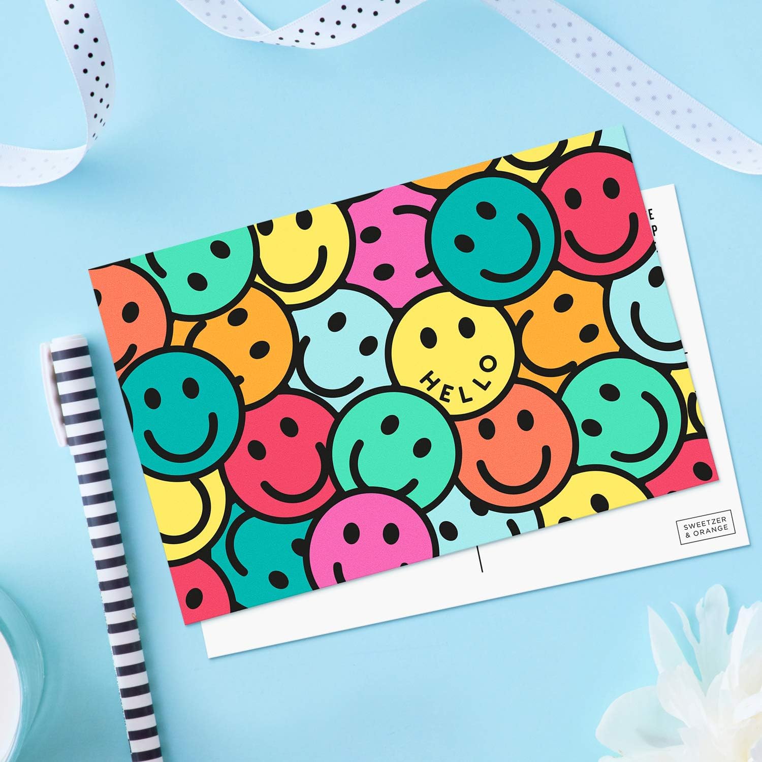 Sweetzer & Orange Hello Postcards Pack (60 Greeting Slips) – 4x6 Gratitude for Kids & Adults, 300gsm Writing Sheets. Blank Greeting Cards, Smiley Face Welcome Letters for Sending Cheerful Wishes - Image 7