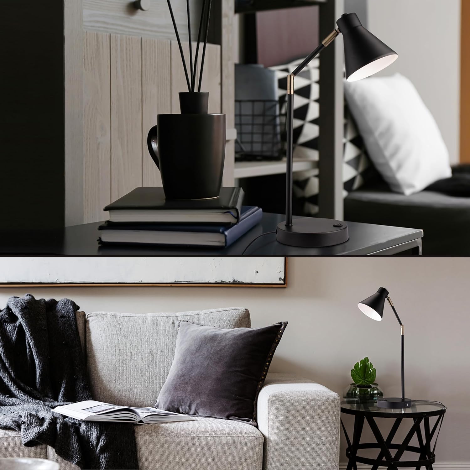 O'Bright Astrum - LED Desk Lamp with Dual USB Charging Ports, 100% Metal, 270 Degree Swivel Arms, Soft White Light (3000K), Bedside & Home Office Table Lamp, ETL Listed, Black - Image 5