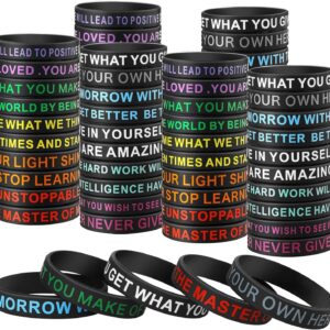 80 Pcs Motivational Quote Rubber Wristbands – Inspirational Bracelets for Student – Stretch Unisex Bracelets – Perfect Back-to-School Gifts – 100% Silicone