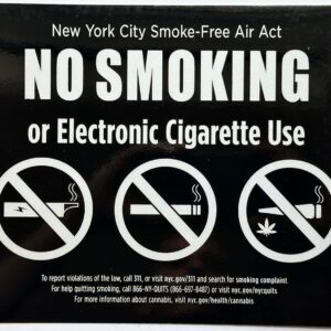 NYC NO SMOKING OR ELECTRONIC CIGARETTES SIGN FOR RESTURANTS (BLACK, ALUMINIUM, REFLECTIVE. 8.5X11 INCH,HEAVY DUTY, RUST FREE)