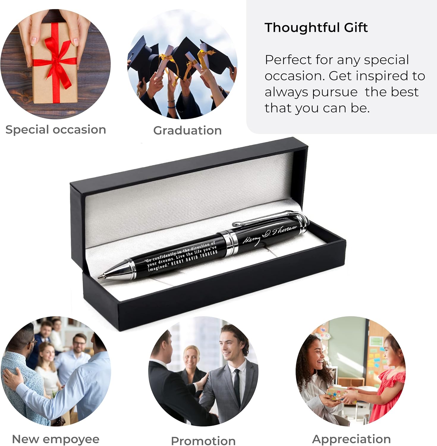 Henry David Thoreau Engraved Luxury Gift Pen with Motivational Quote - Go Confidently in the Direction of Your Dreams. Live the Life You've Imagined. - Graduation Executive Business Gift for Him Her - Image 3