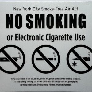 NYC NO SMOKING OR ELECTRONIC CIGARETTES SIGN FOR RESTURANTS (WHITE, ALUMINIUM, REFLECTIVE. 8.5X11 INCH,HEAVY DUTY, RUST FREE)