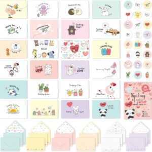 Decorably 24 Pack Assorted 6x4in Animal Thinking of You Cards with Envelopes and Stickers, 24 Unique Designs Thinking of You Cards for Kids with Printed Message Inside