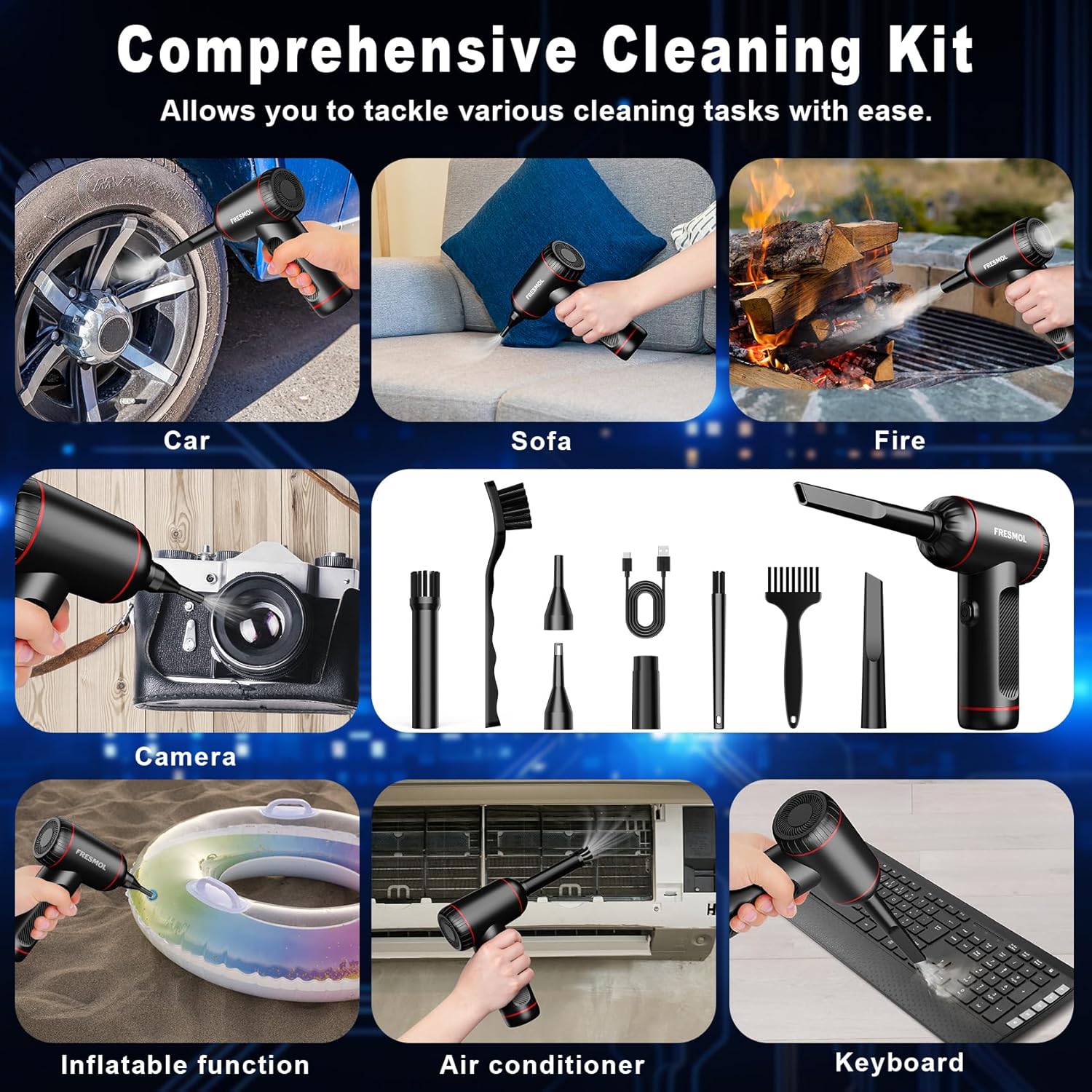 Compressed Air Duster,3 Gear Adjustable 100000RPM Electric Air Duster, Rechargeable Cordless Air Blower with LED Light for Computer Keyboard Electric Devices Cleaning. Replaces Compressed Air Cans - Image 6