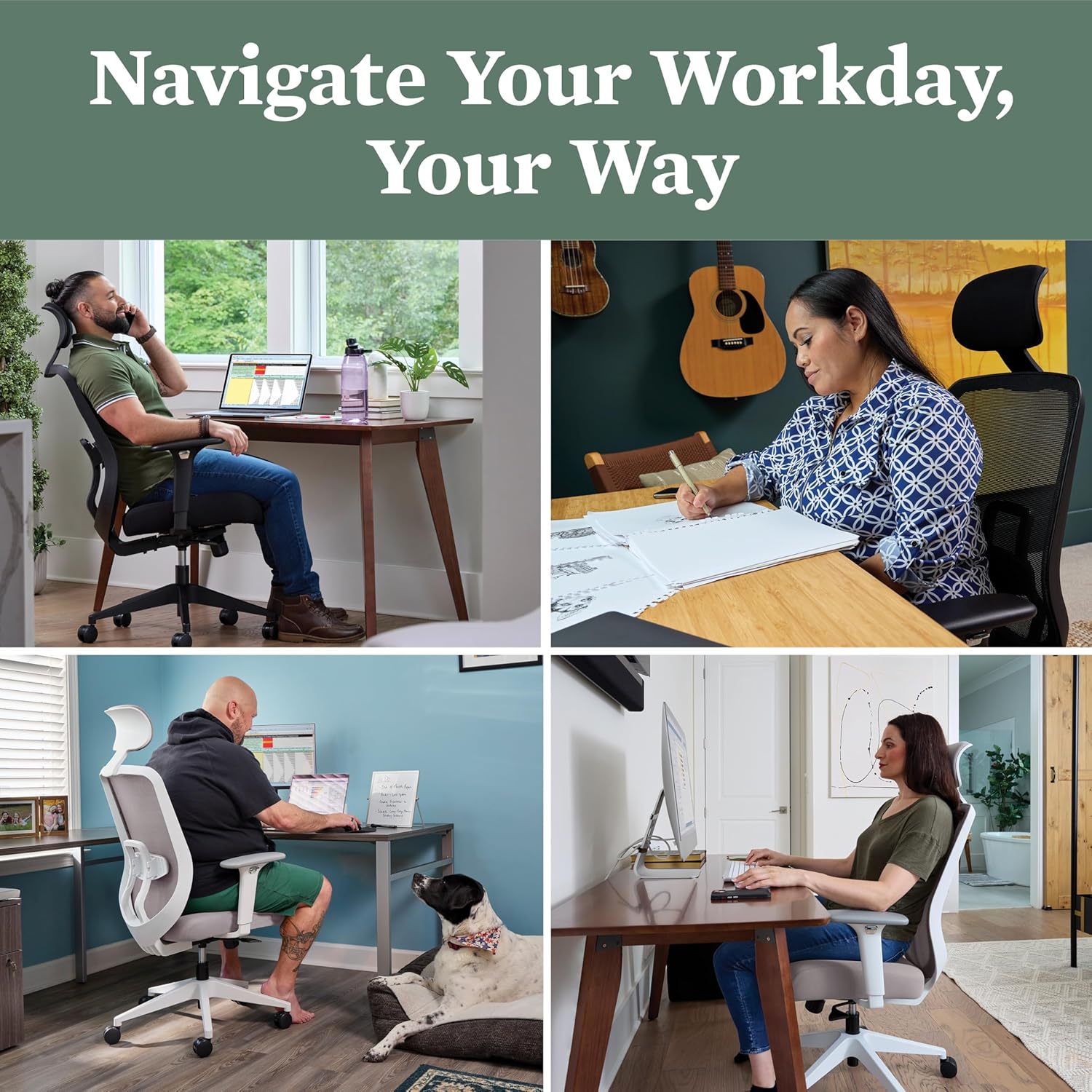 HON Altern Ergonomic Office Chair with Headrest, Arms, Wheels, Foam Cushion Seat, Mid Back Home Office Desk Chair Comfy, Height Adjustable Arms, Synchro-Tilt, Seat-Slide, Black - Image 6